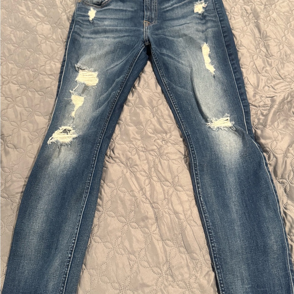 7 For All Mankind Blue Skinny Distressed Jeans